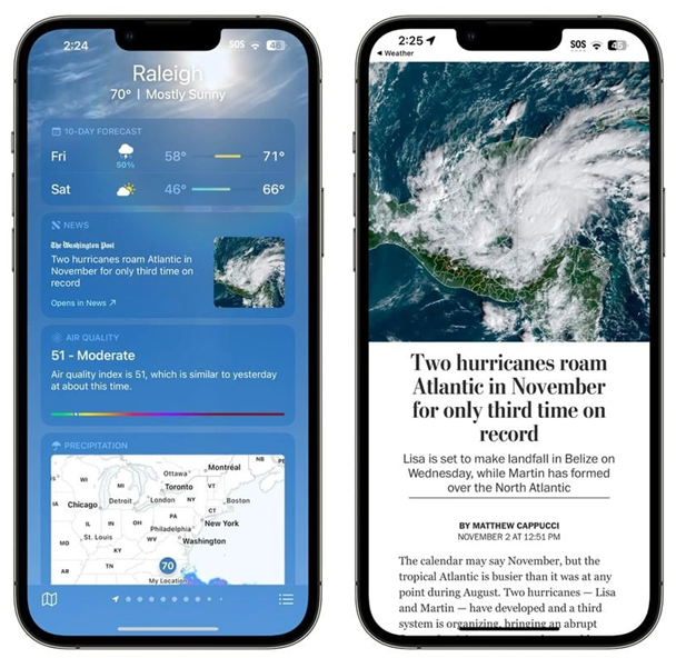 保定苹果14维修分享iPhone 14手机如何看天气时顺带看新闻 