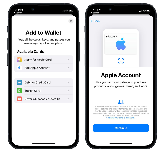 保定苹果手机维修分享iOS 15.5钱包App如何添加 Apple 账户 